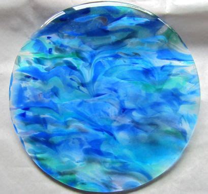 Hand Crafted Dining Table Top Insert Of Raked Fused Glass: Ocean by Caron Art Glass | CustomMade.com