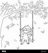 Monkey On swing Coloring Book For Children Vector Illustration Stock  sketch template