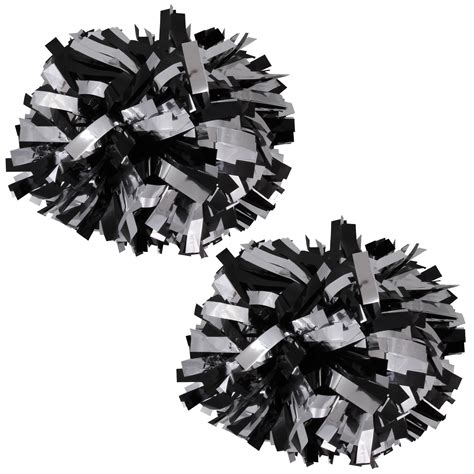 Metallic Cheer Pom Poms Cheerleading Cheerleader Gear 2 pieces one pair poms(Black/Siver ...