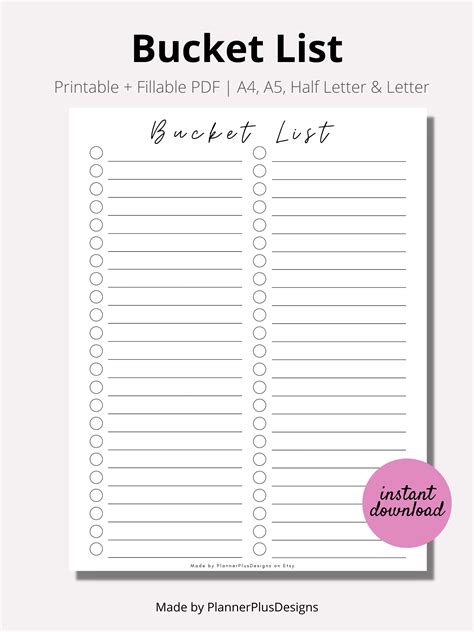 Bucket List, Bucket List Tracker Printable, Bucket Checklist,bucket ...