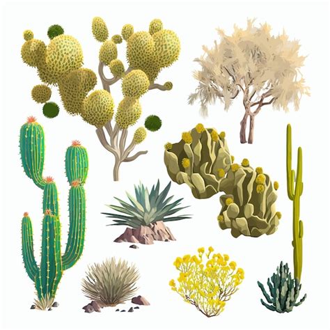 Premium Vector | Desert plants cactuses grass bushes tree and ...