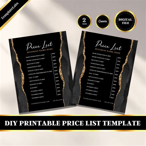 IV Hydration Template Printable Price List Template IV Drip - Etsy | Diy template, Price list ...