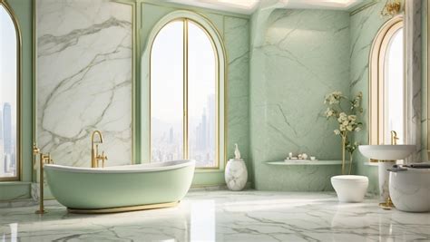 Premium Photo | Luxury bathroom with white marble floor and light green ...