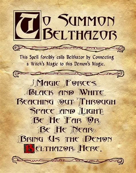 This spell forcibly calls Belthazor by connecting a witch's magic to ...