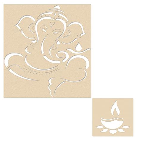 Ganesh Wooden Rangoli Diwali Stencil with 6 Rangoli Colors - Incredible Gifts