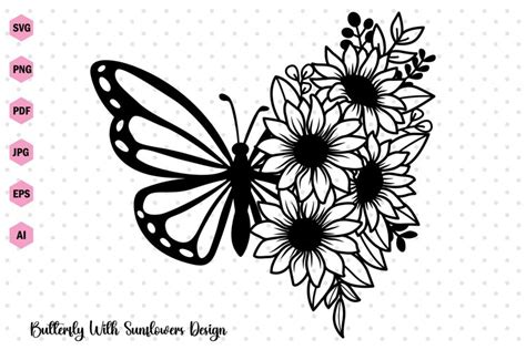 Floral Butterfly Svg, Butterfly With Sunflowers Svg