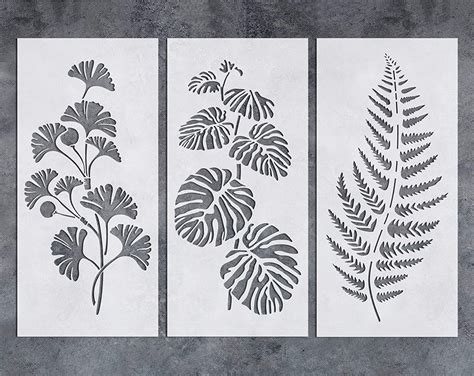 GSS Designs Wall Art Green Leaf Painting Wall Stencil (3 Pack) - Plants Stencils for Painting on ...