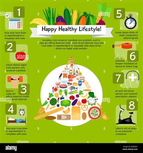 Happy healthy lifestyle infographic design with healthy food and sport icons. Vector ...