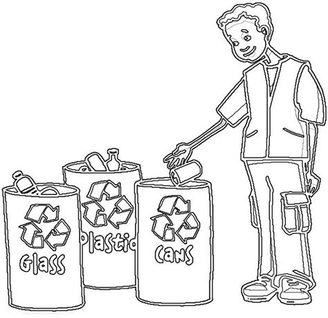 The boy put his can in the recycle bin Coloring Pages - Recycling Coloring Pages - Coloring ...