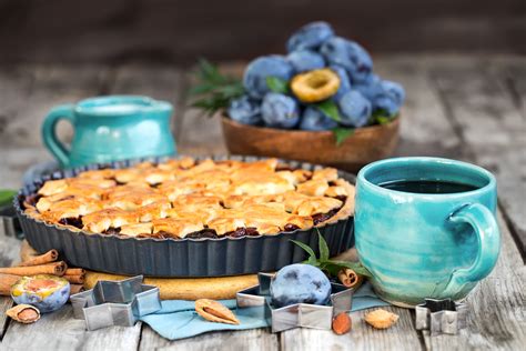 Download Pastry Plum Fruit Cup Coffee Still Life Food Pie 4k Ultra HD ...