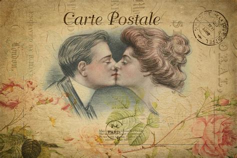 Romantic Couple Vintage Postcard Free Stock Photo - Public Domain Pictures