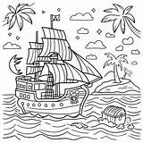 Premium Vector  Coloring Book Page Illustration Of A pirate Ship On sketch template