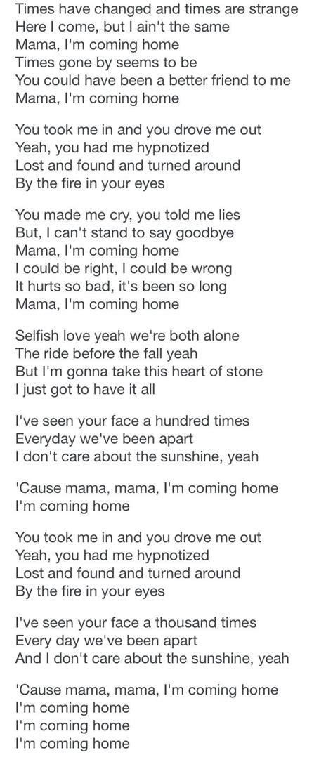 Lyrics for mama I'm comin home Ozzy ozborne | Lyrics, Im coming home ...