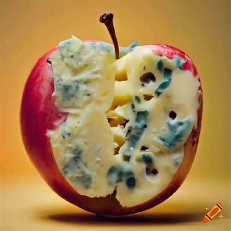 Cheese sculpture of a moldy apple on Craiyon