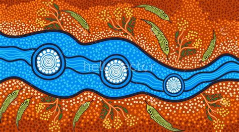 Aboriginal river painting - nature concept art - Download Graphics & Vectors