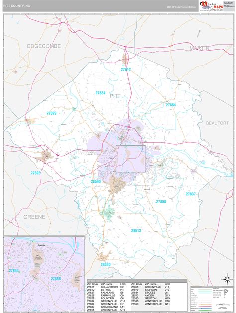 Pitt County, NC Wall Map Premium Style by MarketMAPS