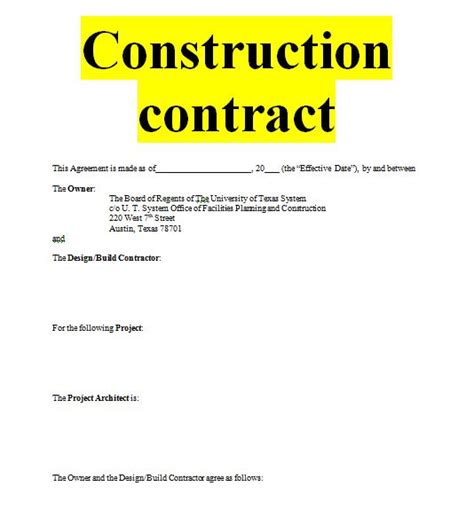 Construction contract sample template forms for fre | Sample Contracts - Contract Templates ...