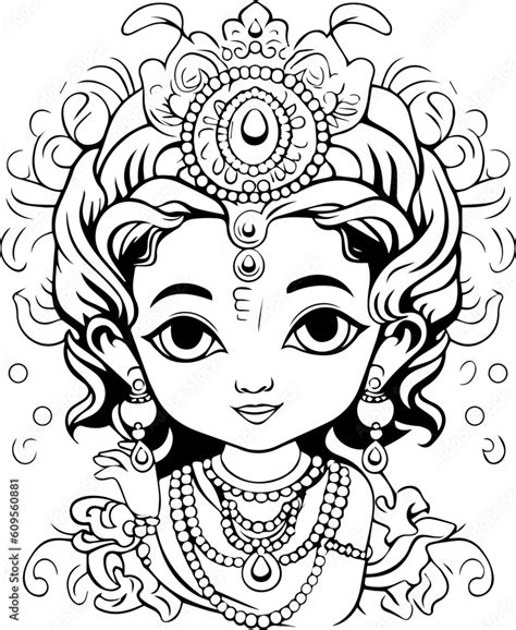 Hindu lord krishna black and white images Stock Vector | Adobe Stock