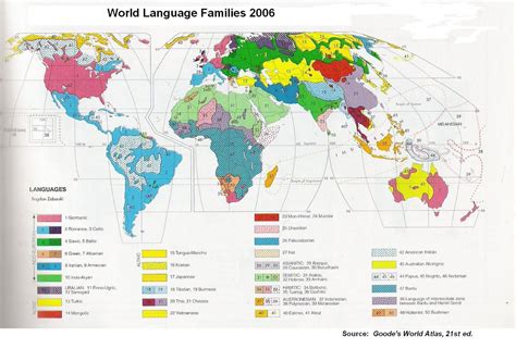 World Language Families Map | Language map, Language families, Sign ...