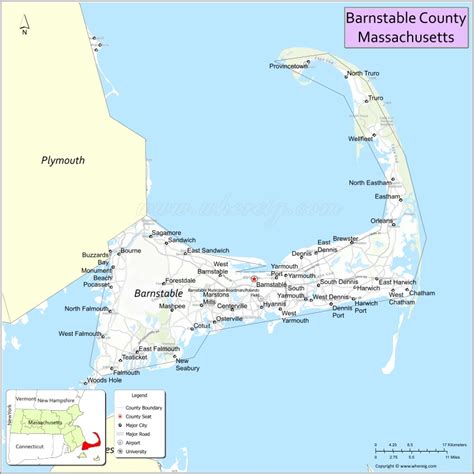 Map of Barnstable County, Massachusetts showing cities, highways ...