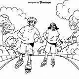 Two Teenagers Playing roller Skating Coloring Pages For Kids & Adults  sketch template