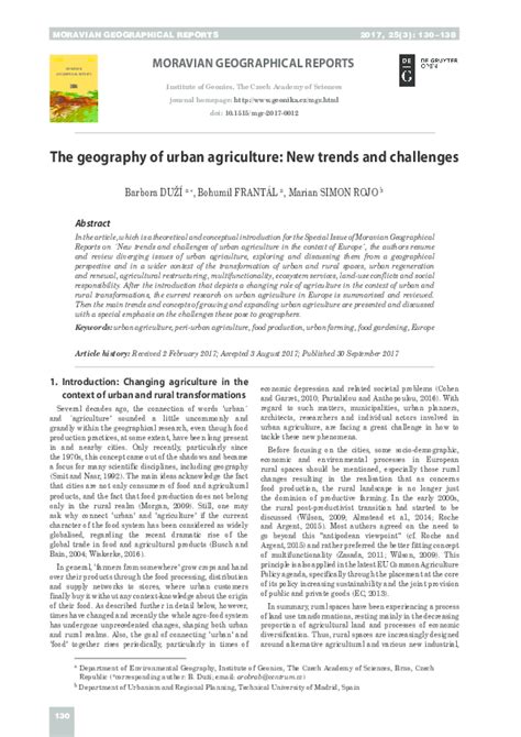 (PDF) The geography of urban agriculture: New trends and challenges ...