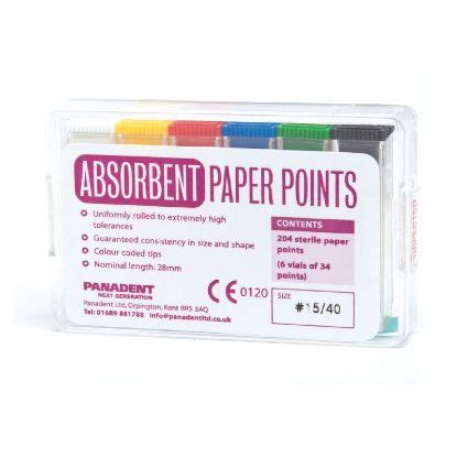 Absorbent Paper Points x 204 (Panadent) - Various Sizes Available