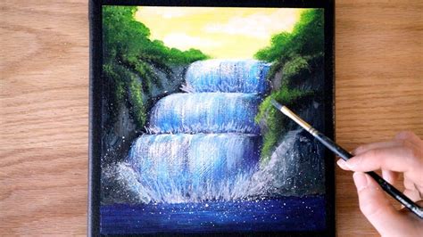 Easy Waterfall Painting | Black Canvas Painting | Acrylic painting for beginners #81 - YouTube