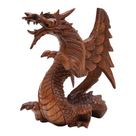 UNICEF Market | Balinese Hand Carved Wood Dragon Sculpture - Guardian of the Gods