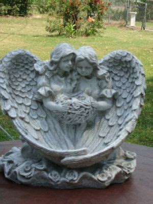 Twin Girl Angel Birdfeeder Gray Concrete/Cement Statue Memorial ...