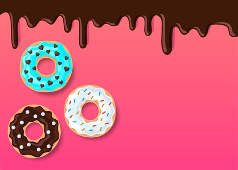 Vector donut illustration,melting chocolate on pink background, copy ...