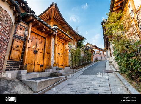 Traditional Korean style architecture at Bukchon Hanok Village in Seoul, South Korea Stock Photo ...