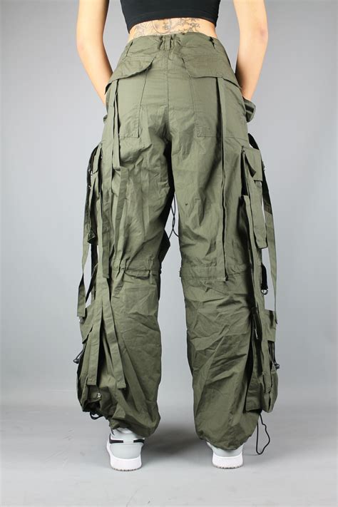 Unbranded - Baggy Fit Parachute Strap Cargo Pants Trousers - Dark Oliv ...