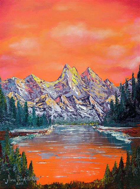 Mountain landscape at sunset Painting by Nino Ponditerra - Fine Art America