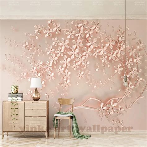 Customized large mural luxury elegance 3d stereoscopic flower rose gold ...