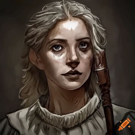 Medieval fantasy portrait with thick black outlines and watercolor brush style depicting a ...