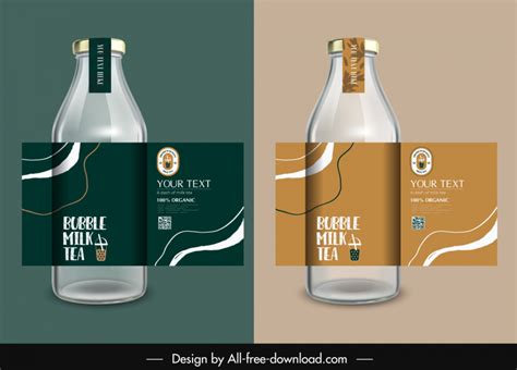 Milk tea bottle packaging template elegant curves decor Vectors images graphic art designs in ...