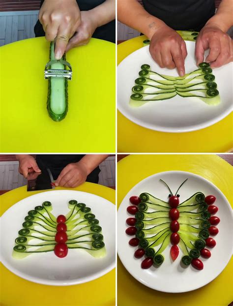 Vegetable Carving for Beginners - Cucumber Butterfly Garnish | vegetable, butterfly, garnish ...