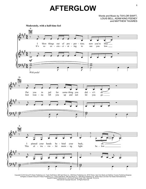 Afterglow (Piano, Vocal & Guitar (Right-Hand Melody)) - Sheet Music