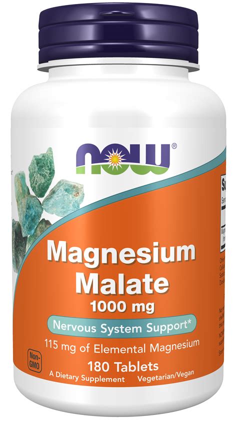 NOW Supplements, Magnesium Malate 1000 mg, Energy Production*, Nervous System Support*, 180 ...