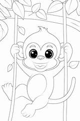 Premium Vector  Coloring Page A Playful monkey swinging From Tree Vines sketch template