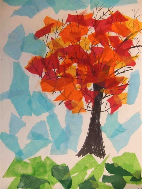 PoppyCat News: Tissue Paper Collage ~ Fall Trees ~ 4th Grade | Fall art projects, Paper art ...