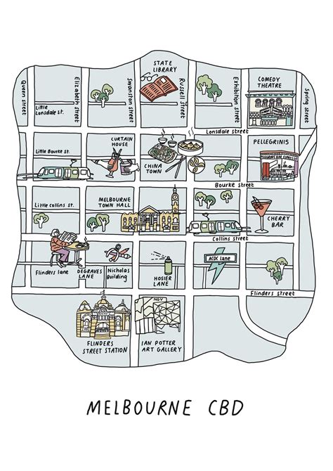 Illustrated map of Melbourne CBD by Angharad in Melbourne