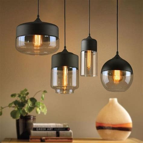 Metal Industrial Glass Pendant Light Black Loft Bar Counter Dining Room ...