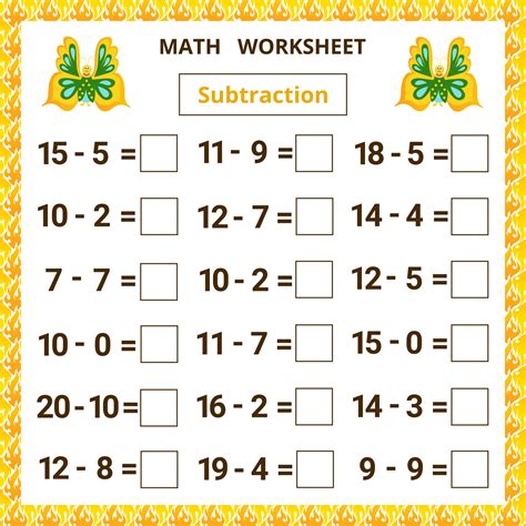 Math worksheet.Subtraction.Educational card for kids. 6031185 Vector Art at Vecteezy