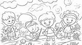 Kids In Garden Coloring Pages Printable Background Picture  sketch template