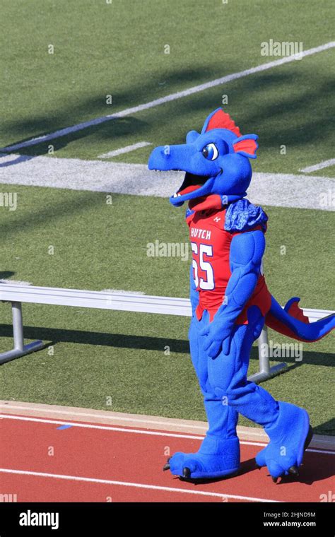Hutchinson Kansas Blue Dragon Mascot on a football field Stock Photo - Alamy