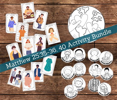 Matthew 25:35-36, 40 Kindness Service Activity Bundle Card Match & Mobile Craft Kids Bible Craft ...