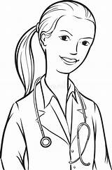 Whiteboard Drawing  Woman Doctor With Ponytail Stock Vector sketch template
