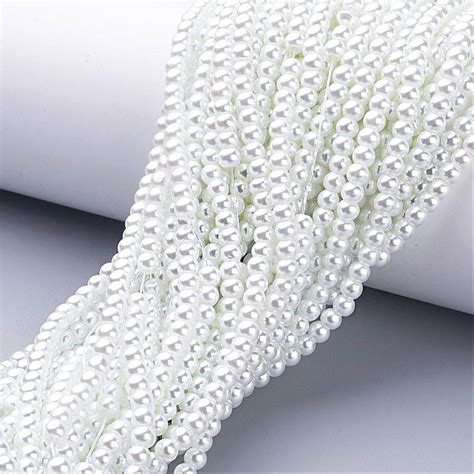 Round Glass Beads 4mm - White Pearl - 1 Strand 216 Beads - BD115